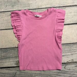 Zara pink ribbed ruffle sleeves tank. M